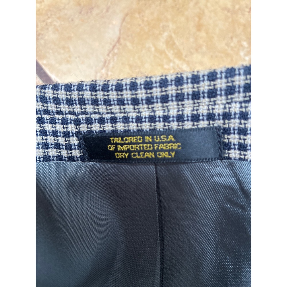 Hardwick Clothes Mens 46R Blazer Sport Coat Tan Navy Houndstooth USA Tailored - Picture 8 of 8